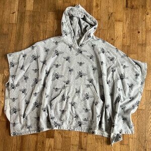 Bee print cotton terry hooded poncho
